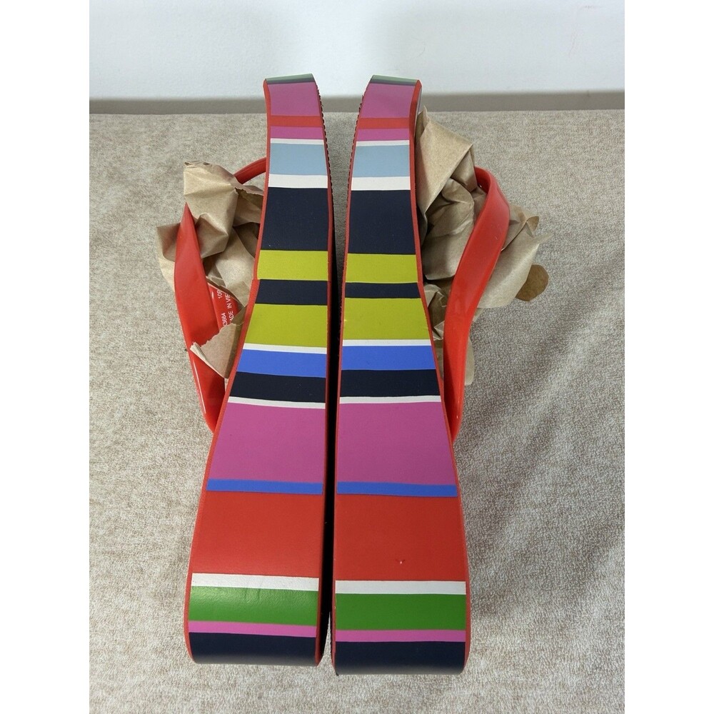 Kate Spade New York Rhett Wedge Sandals Rubber Thong Flip Flops 10 M Stripes - Picture 10 of 13